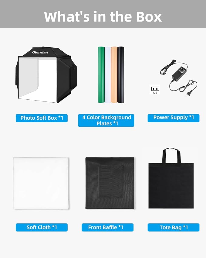Glendan Light Box for Photography: 16"x16" Portable Photo Studio Soft Box - Image 8