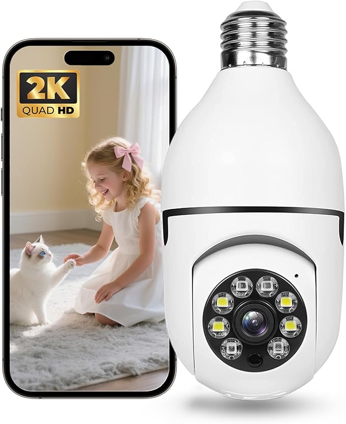 Hawkray Light Bulb Security Camera -5G& 2.4GHz WiFi 2K 3MP Security Cameras by HawkrayTech