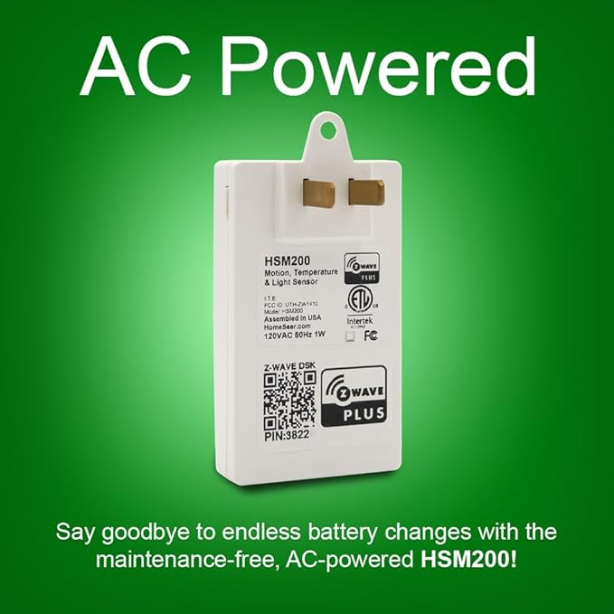 HomeSeer Smart Motion, Temperature & Light Sensor, AC Powered, Z-Wave Plus - Image 5