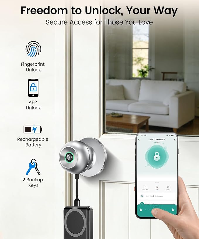 Fingerprint Door Lock, Smart Fingerprint Door Knob - Image 2