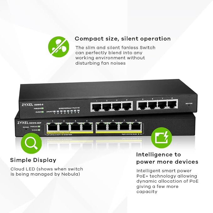 Zyxel 8 Port PoE Switch | Smart Managed | Gigabit Network Ethernet Switch | 8X - Image 3