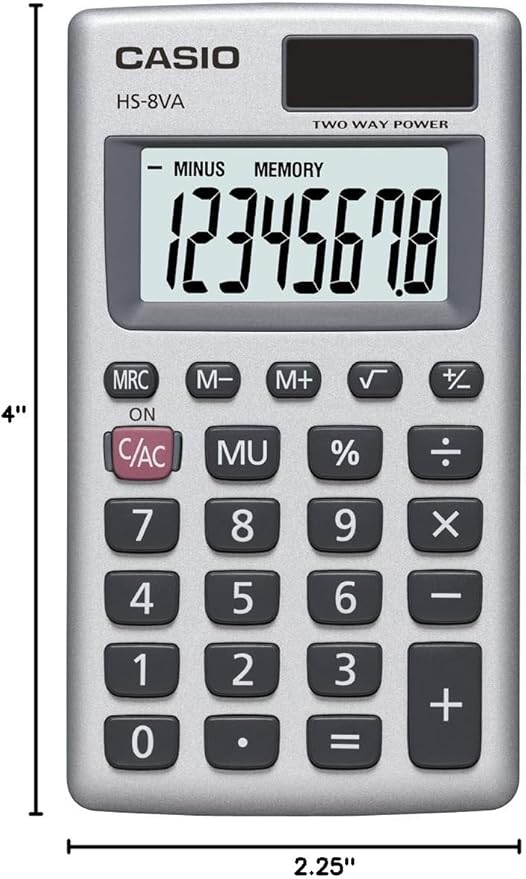 Casio HS-8VA Mini 6-Function Calculator | Large 8-Digit LCD Display | Solar - Image 4