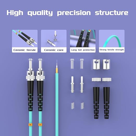 OM3 Fiber Patch Cable ST/UPC to ST/UPC 246ft/75meters 10BG/Gigabit Multimode - Image 4