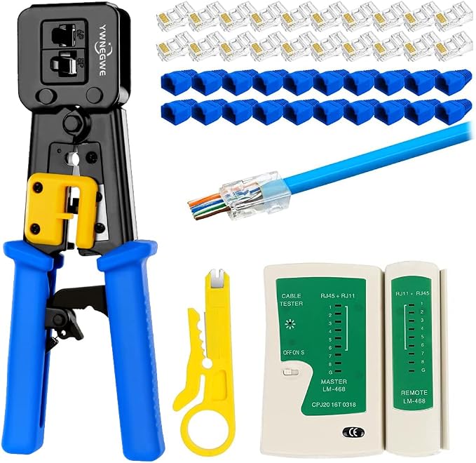 RJ45 Crimp Tool Kit Pass Thru Cat5 Cat5e Cat6 RJ45 Crimping Tool by YWNEGWE