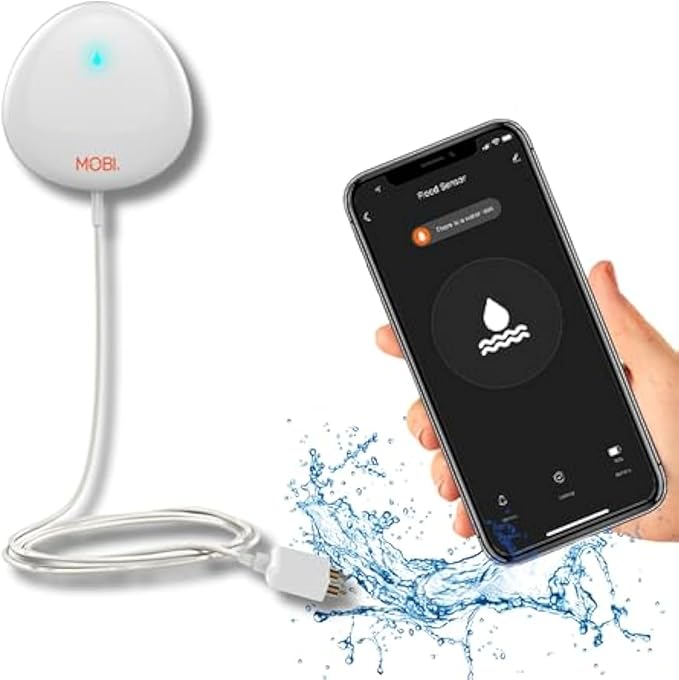 MOBI Smart WiFi Water Leak Detector, App Alerts, Flood Sensor Alarm by MOBI