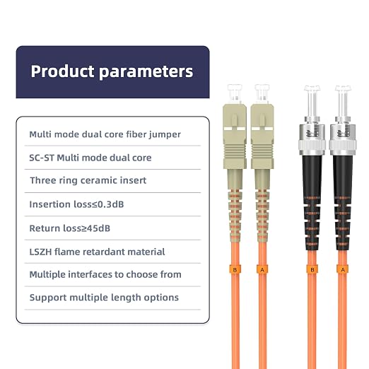 SC/UPC to ST/UPC Fiber Patch Cable OM1 Multimode Duplex 62.5/125μm 70M/229FT - Image 3