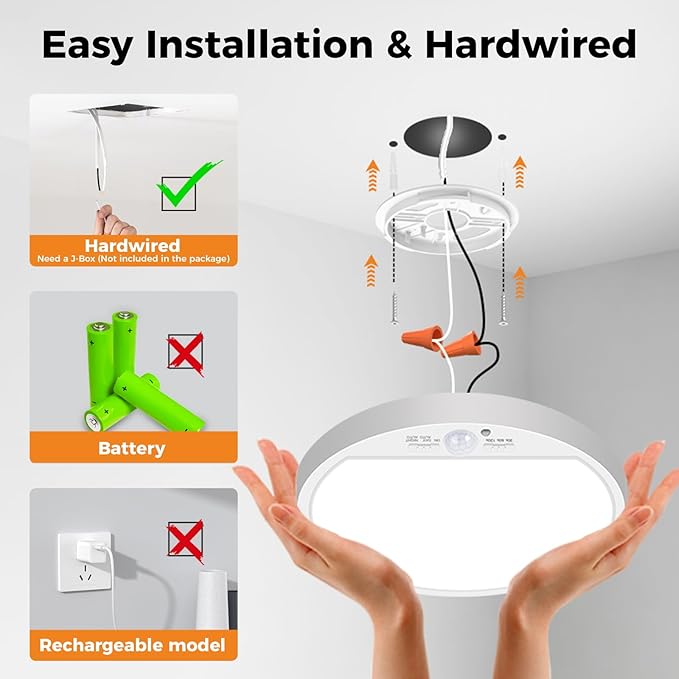 slochi 2Pack Motion Sensor Light Indoor Wired, 8.7 Inch 3000K/4000K/6500K - Image 2