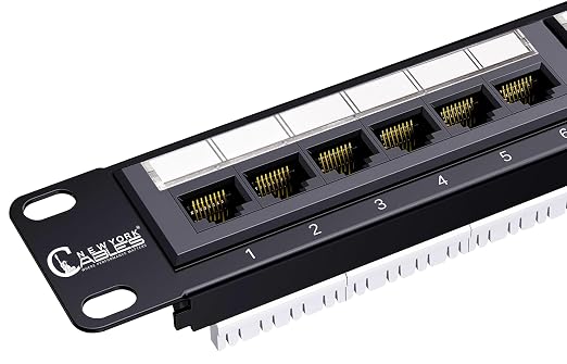 NewYork Cables 24 Port Cat6 Patch Panel, 10Gb Ethernet, 1U 19-Inch Rack or Wall by NewYorkCables