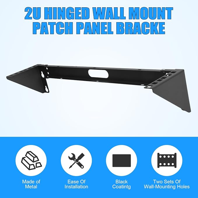 2u Hinged Wall Mount Patch Panel Bracket, 2u Patch Panel Bracket, Vertical Wall - Image 3
