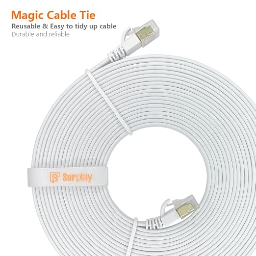 Cat7 10FT-5Pack Ethernet Cable Flat-White-10Gbps High Speed Ultra Slim Double - Image 8