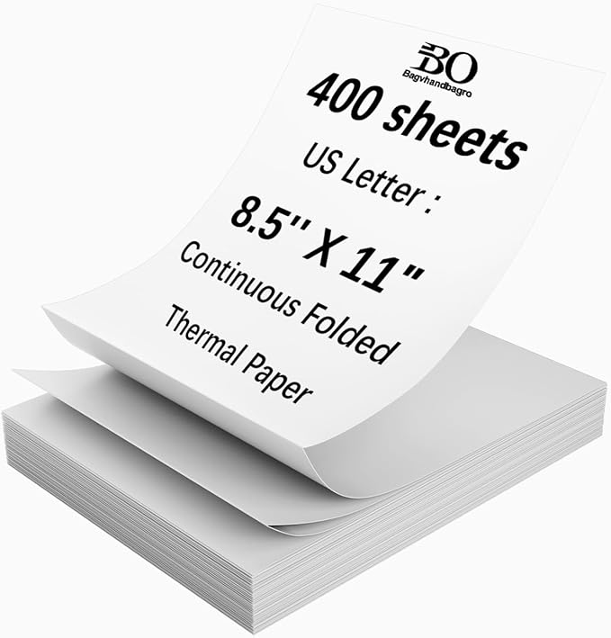 400-Sheet Thermal Printer Paper 8.5 x 11 white Continuous Folded Paper 8.5 x 11 by Bagvhandbagro