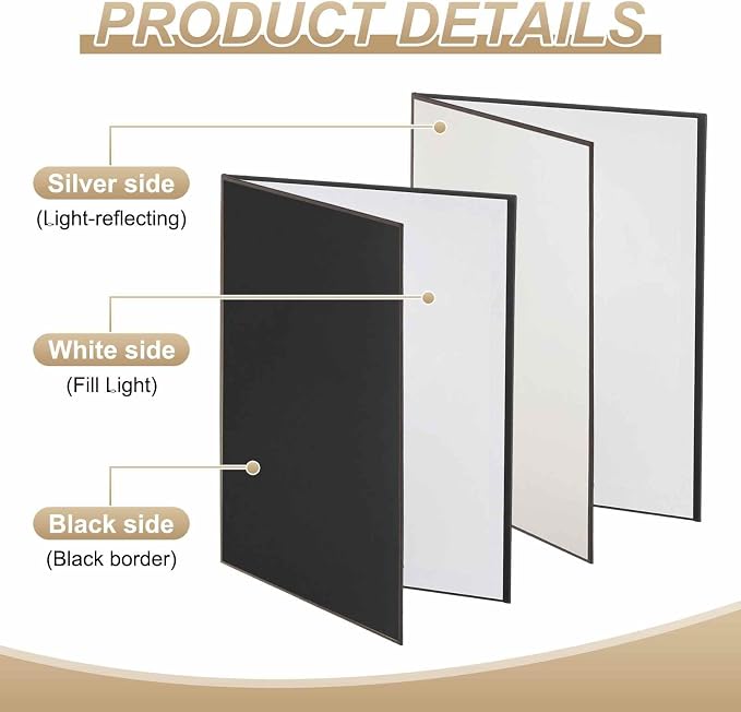 2Pcs 11"x8" Light Reflector 3 in 1 Photography Reflector Cardboards, Foldable & - Image 3