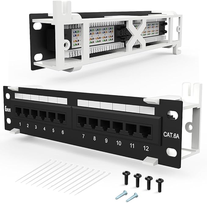 12 Port Patch Panel CAT6A Patch Panel Wall Mount or Rack Mount 10inch Bracket by Enmane