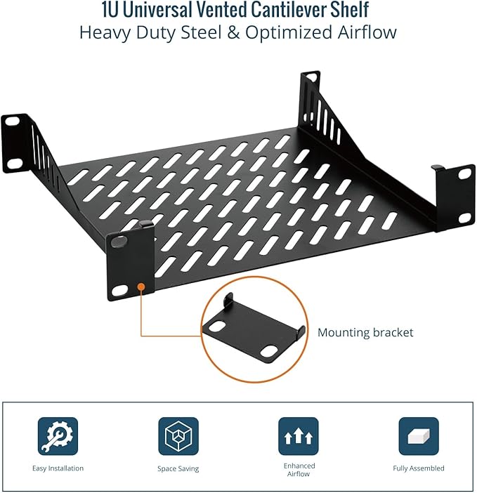 Tecmojo 1U Rack Mount Shelf for 10" Server Rack, 7.87" Deep Vented Cantilever - Image 6