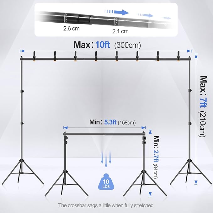 EMART Backdrop Stand 10x7ft Photo Studio Adjustable Background Stand Support kit - Image 2