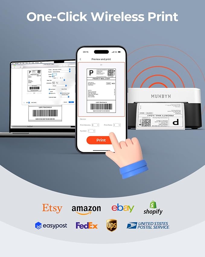 MUNBYN Bluetooth Thermal Label Printer RW403B, Wireless 4x6 Shipping Label - Image 4