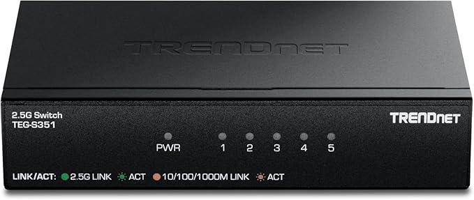 TRENDnet 5-Port 2.5Gb Switch, 5 x 2.5G RJ45 Ports, 25Gbps Switching Capacity by TRENDnet
