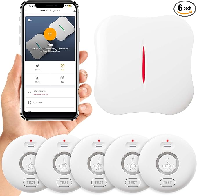 WiFi Water Leak Detectors 5 Pack, 120dB Adjustable Loud Water Leak Sensor by RUIKORING