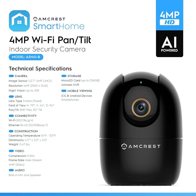 Amcrest 4MP WiFi Camera Indoor, Dog Camera, Sound & Baby Monitor, Human & Pet - Image 7