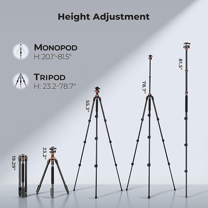 K&F CONCEPT Tripod for Camera, Stable Heavy Duty Travel Tripod for DSLR Cameras - Image 2