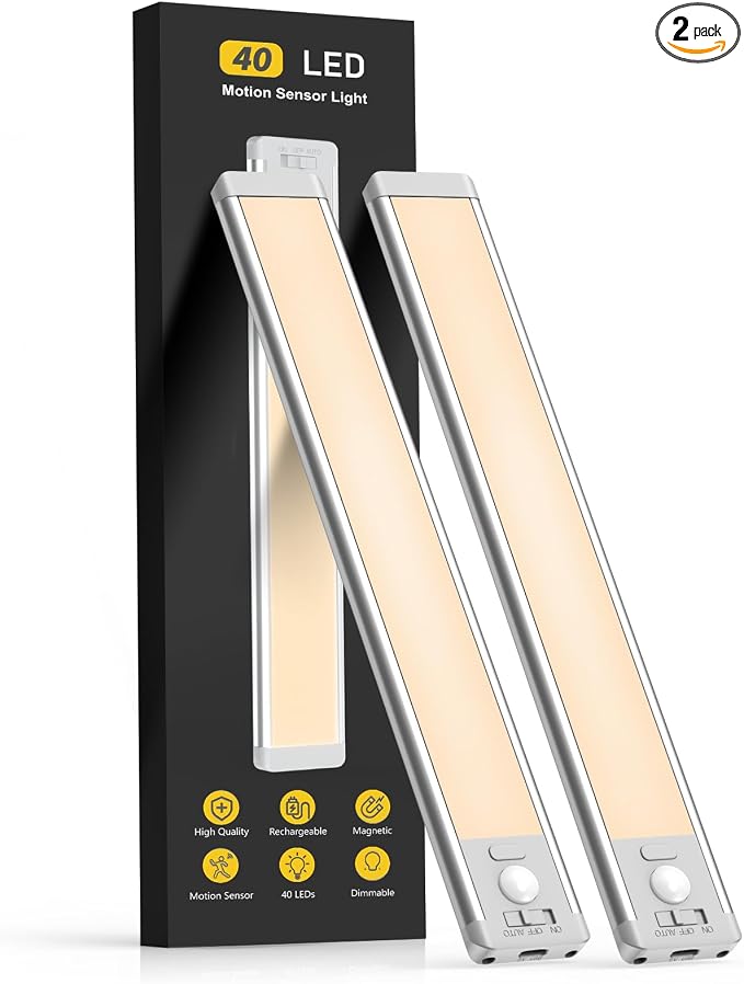 MCGOR 10inch Under Cabinet Lighting, 2 Pack Rechargeable Motion Sensor Light by MCGOR