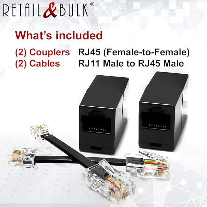 2-Pack Phone Line to Ethernet Adapter – RJ45 Female to RJ11 Male - Image 4