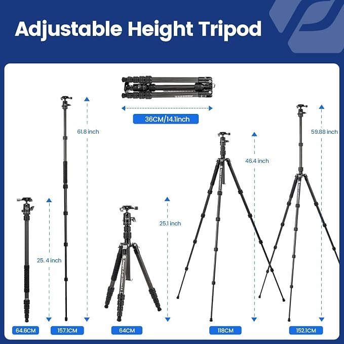Fotopro 60inch Carbon Fiber Tripod Compact Camera Tripod - Image 3