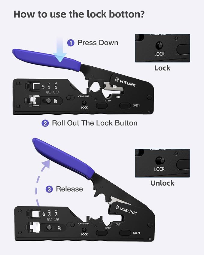 VCELINK RJ45 Crimp Tool, All-In-One Ethernet Pass Through Crimper - Image 4