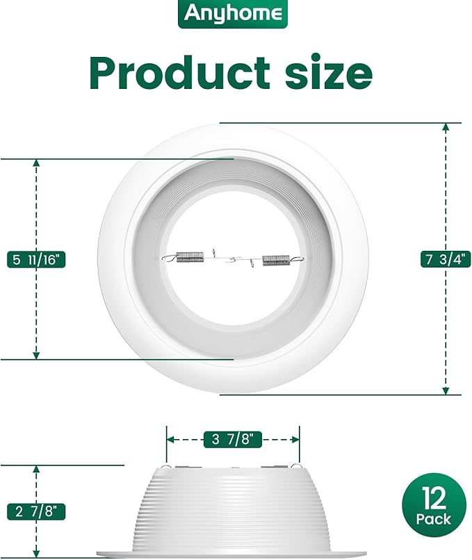 6 Inch Can Light Cover, 12 Pack White Can Light Trim, Step Baffle - Image 5