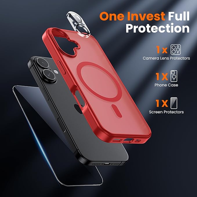 toushion 3 in 1 for iPhone 17 Case Matte Red, Fits MagSafe, Screen Protector*1 - Image 2