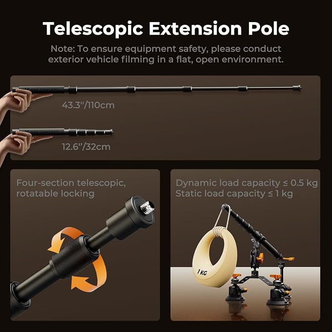 K&F CONCEPT Triple Suction Cup Car Mount - Image 3