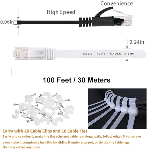 DAYEDZ Ethernet Cable 100 ft 2 Pack Cat 6 Flat Cable Ethernet Cord, Slim Long - Image 3