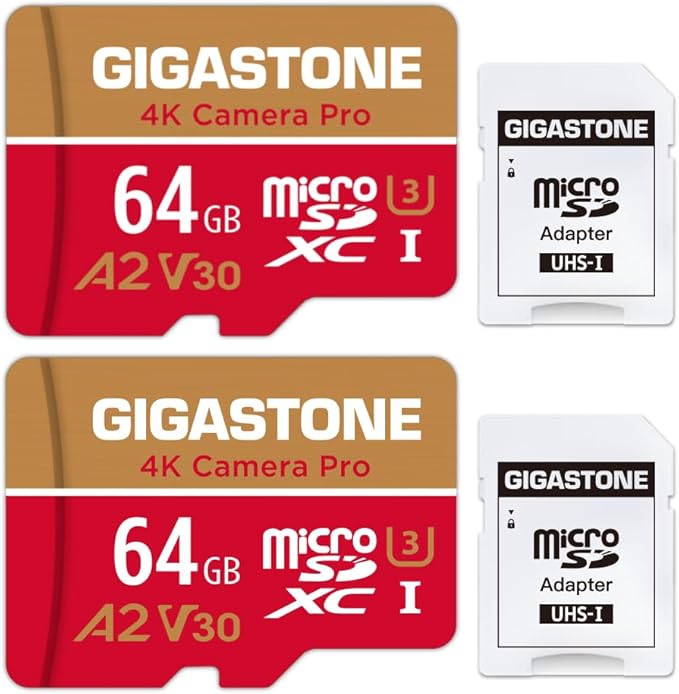 【5-Years Data Recovery】 GIGASTONE 64GB Memory Card 2 Pack 4K Pro Camera by Gigastone