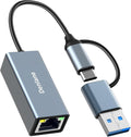USB 3.0 to Ethernet Adapter, Ethernet to USB C Adapter 2-in-1, RJ45 Gigabit by TransferInformationSimpler