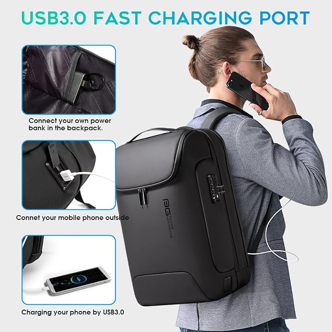 BANGE Men's Anti-Theft Backpack, Waterproof Fashion Travel Backpacks, High Tech - Image 7