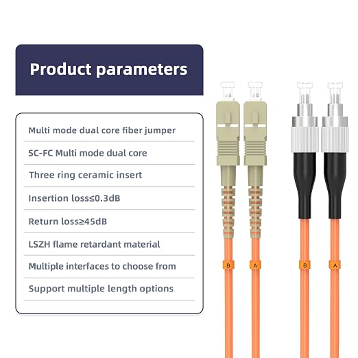 OM1 Multimode Duplex Fiber Patch Cable, SC/UPC to FC/UPC, 62.5/125μm 2.5M/8.2FT - Image 4
