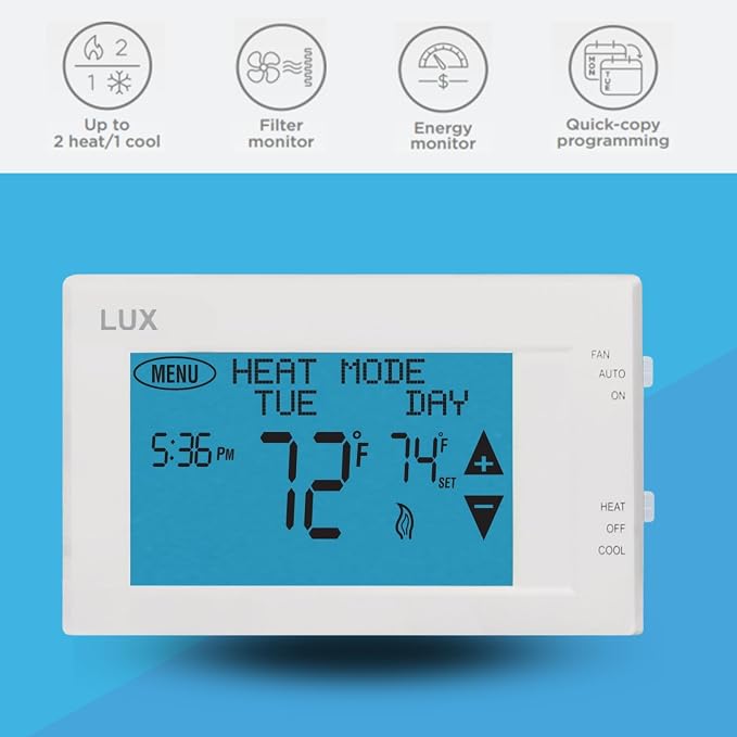 Lux Products TX9600TS Programmable Large Touchscreen Heating Cooling Thermostat - Image 3