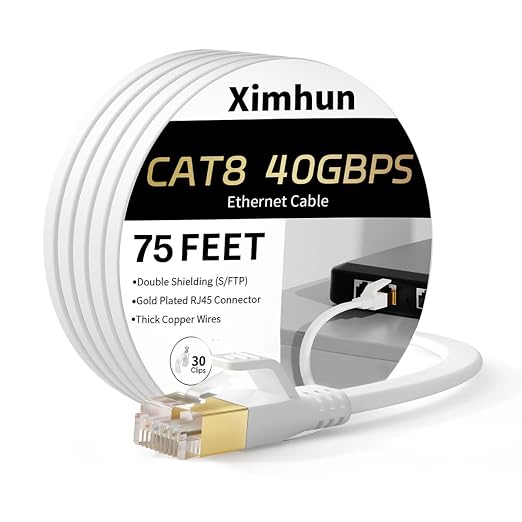 Ethernet Cable 75 FT, Cat 8 Ethernet Cable, High-Speed Internet Cable Network by XimhunEthernetCable