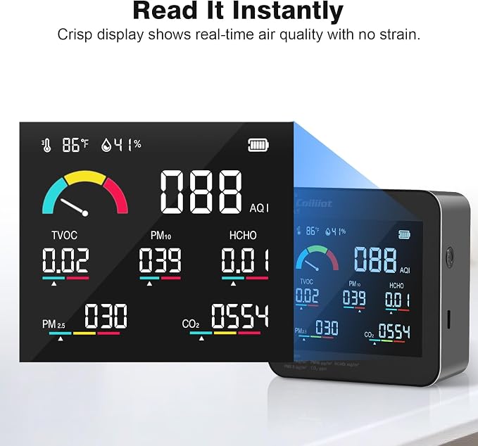 Air Quality Monitor Indoor – CO2 Detector, VOC Meter and AQI Tester Tracks TVOC - Image 4