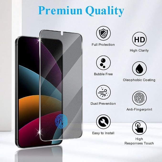 2 Pack Galaxy S25 Plus Anti spy Privacy Screen Protector, 9H Tempered Glass - Image 2