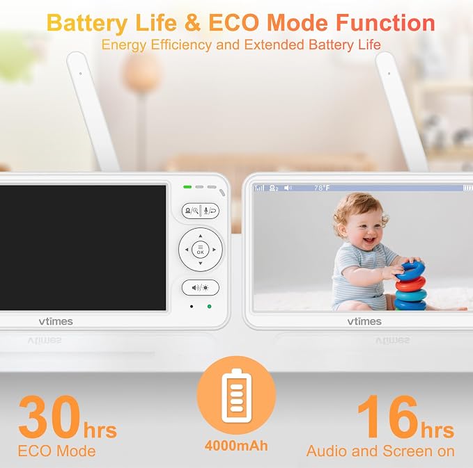 VTimes Baby Monitor with Camera and Audio, Baby Monitor No WiFi Night Vision - Image 5
