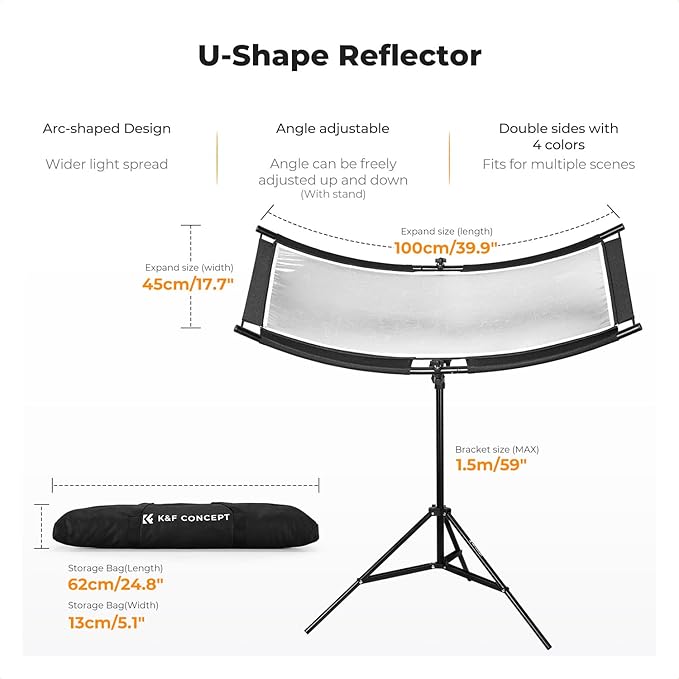 K&F CONCEPT U-Shape Reflector Curved Reflector 100x45cm - Image 2