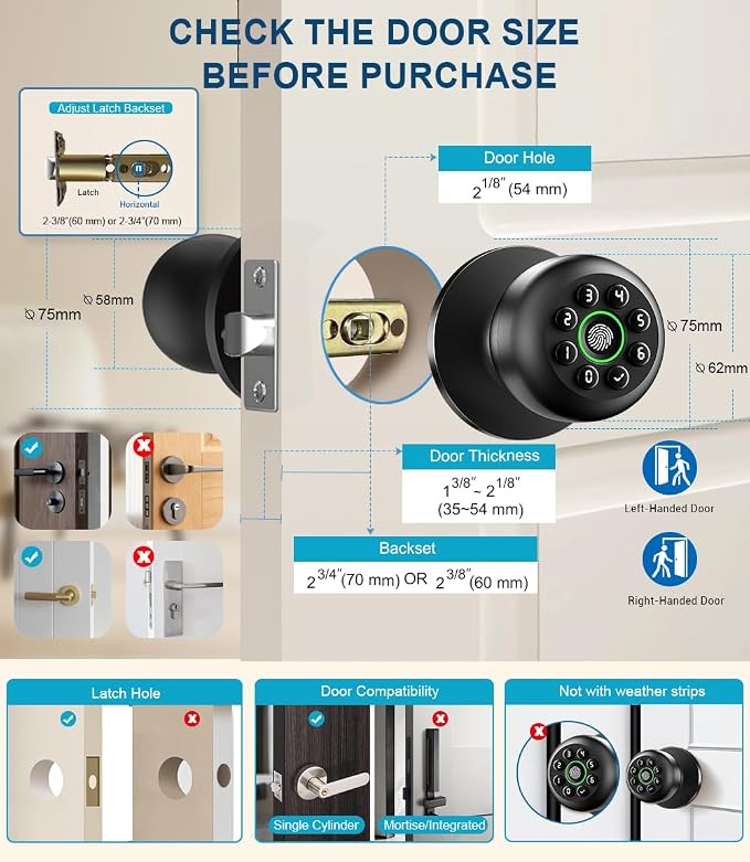 Fingerprint Door Lock, Smart Fingerprint Door Knob - Image 4