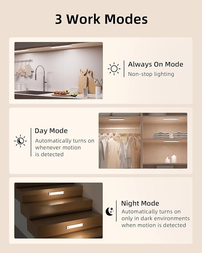EZVALO 6-Pack Under Cabinet Lighting, 2000mAh Rechargeable Wireless Motion - Image 5