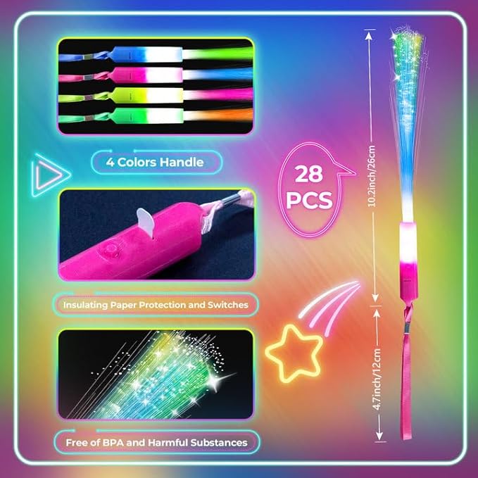 SHQDD 28 PCS Glow Fiber Wands Sticks, LED Light Wands, Glow in The Dark Party - Image 3