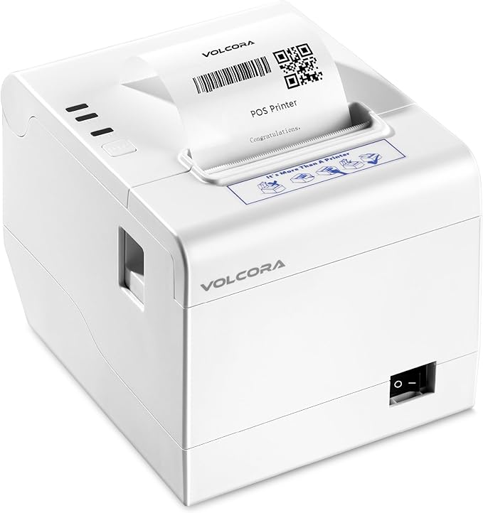 Volcora Thermal Receipt Printer, 80mm POS Printer w/Auto Cutter, USB/Ethernet by Volcora