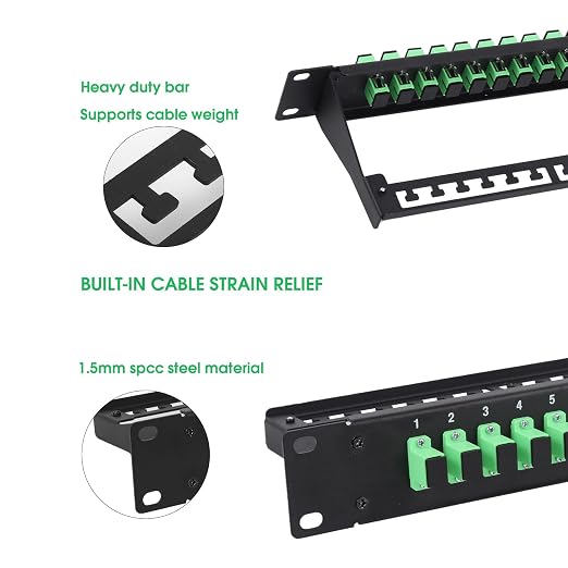 1U Fiber Patch Panel with 24 SC APC Single Mode Fiber Optic Couplers Singlemode - Image 3