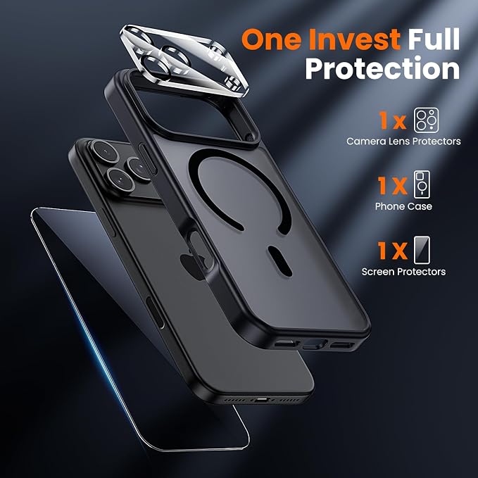 toushion 3 in 1 for iPhone 17 Pro Max Case Matte Black, Fits MagSafe, Screen - Image 2