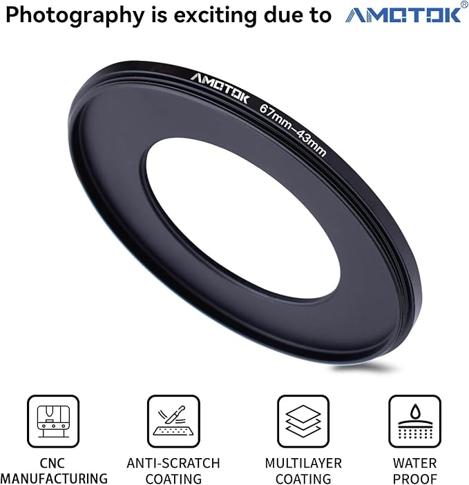 67mm Lens to 43mm Camera Lens Adapter, 67mm to 43mm Filter Step-Down Ring - Image 2