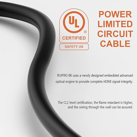 RUIPRO 8K HDMI 2.1b Fiber Optic Cable CL2 Rated 330 Feet 48Gbps 8K60Hz 4K120Hz - Image 8